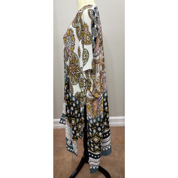 ComfyLuxe Pink Yellow Print 70's Vibe Lightweight Kimono Duster Boho Whimsigoth - Picture 2 of 9